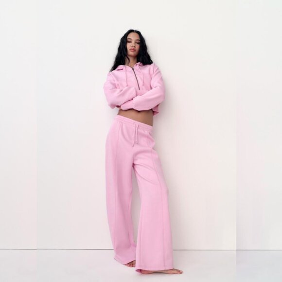 Zara Pants - Zara Tik Tok Viral Bubblegum Pink Barbiecore Tracksuit Jacket Pants Set Size S